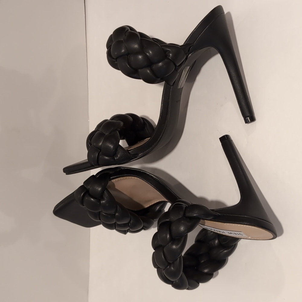 Steve Madden Black Braided Heeled Sandals Keeley Size 9 - Picture 5 of 10